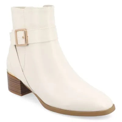 Women's Journee Collection Elley Stacked Heel Booties - Ivory - 11 - NIB