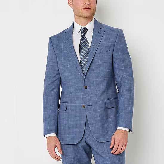 Men's Stafford Classic Fit Wool Blend Suit Jacket - Med Blue Plaid - 46R - NWT