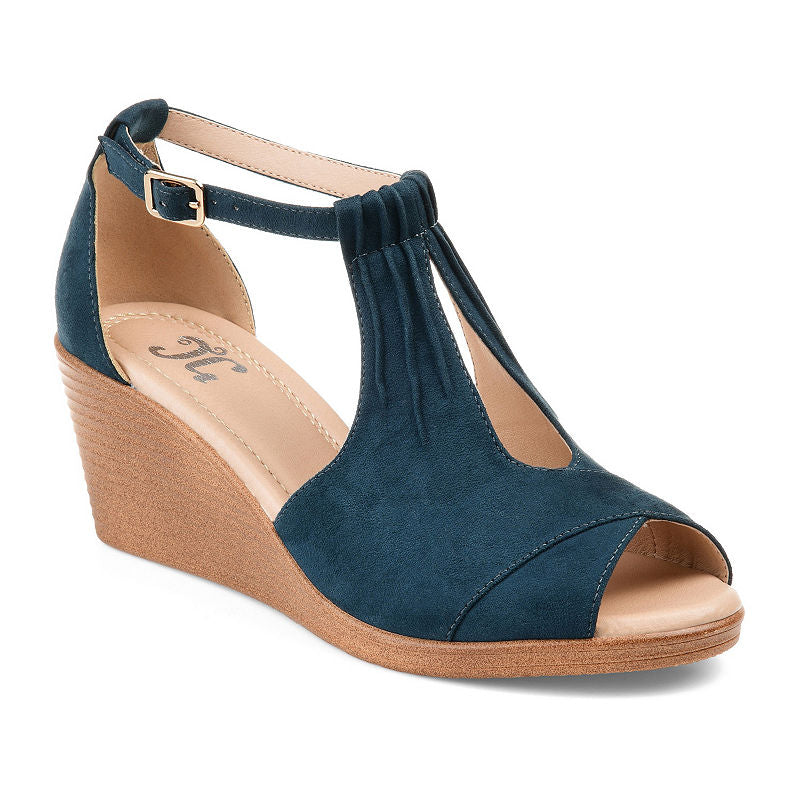 Women's Journee Collection Kedzie Peep Toe Wedge Heel Sandals - Blue - 9.5 - NIB