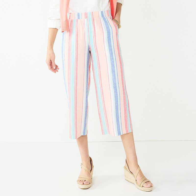 Women's Croft & Barrow Wide Leg Linen Blend Crop Pants - Summer Stripe - XL - NWT