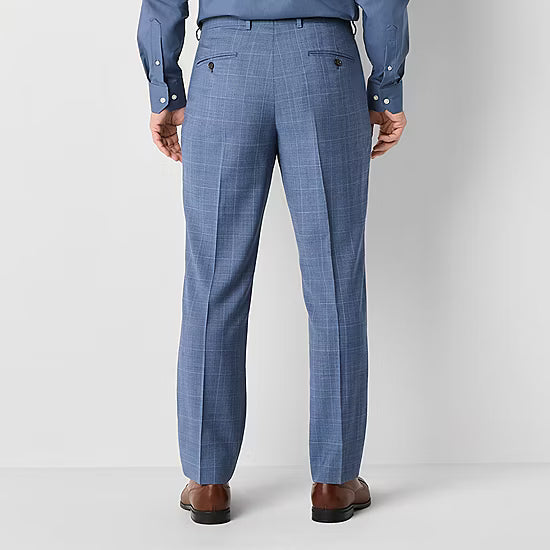 Men's Stafford Classic Fit Flat Front Wool Blend Suit Pants Blue Plaid 44x32 NWT