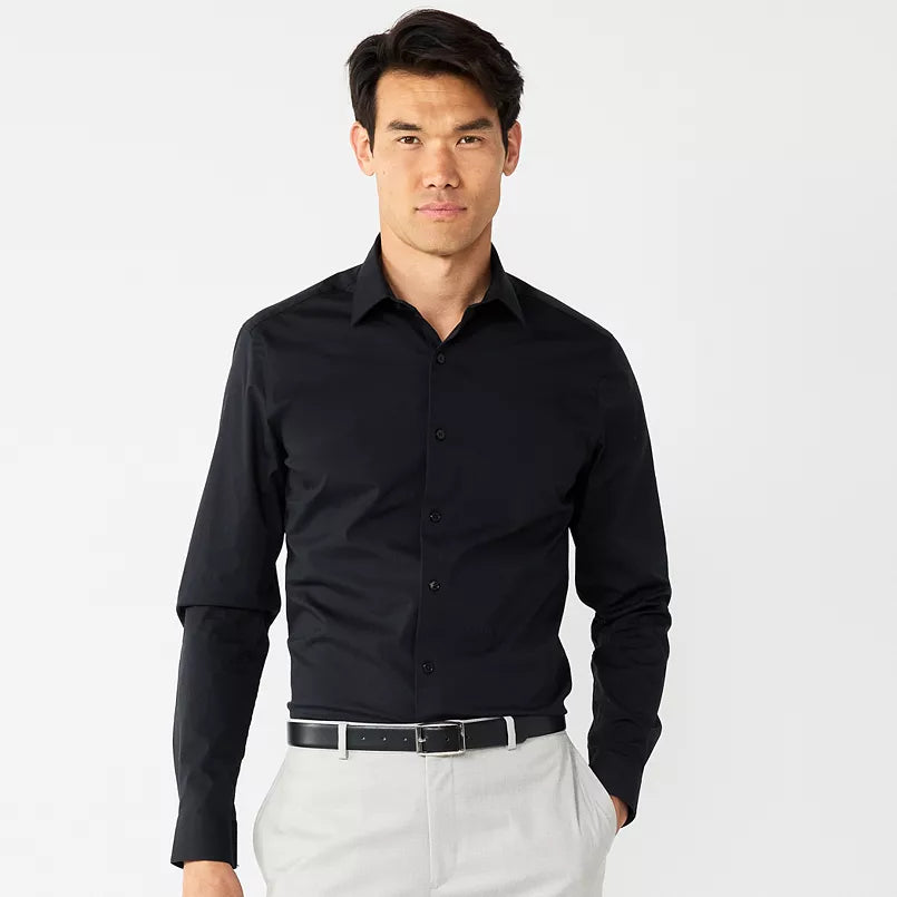 Men's Apt 9 Premier Flex Slim Fit Dress Shirt - Black - L(16-16.5/32-33) - NWOT