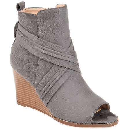 Women's Journee Collection Sabeena Open Toe Wedge Booties - Grey - 7 - NIB