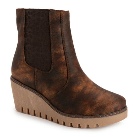 Women's Muk Luks Vermont Essex Wedge Ankle Boots - Brown Rust - 7 - NWT