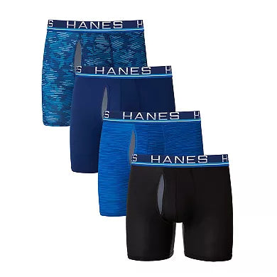 Men's Hanes Sport X-Temp Boxer Briefs 4 Pack - Blue/Black - XL (40-42) - NIB
