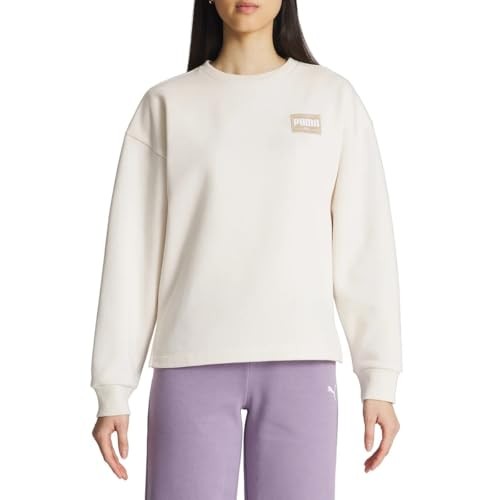 Women's Puma Fleece Crewneck Sweatshirt with Badge Logo - Tan - L - NWT