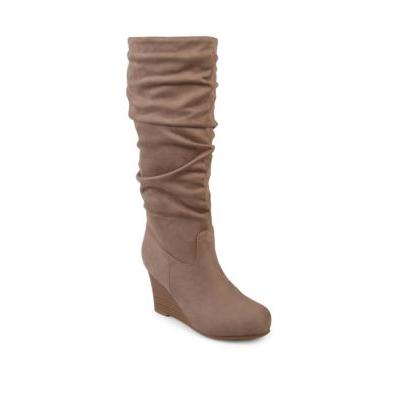 Women's Journee Collection Haze Rouched Wedge Heel Boots - Taupe Wide calf 8.5