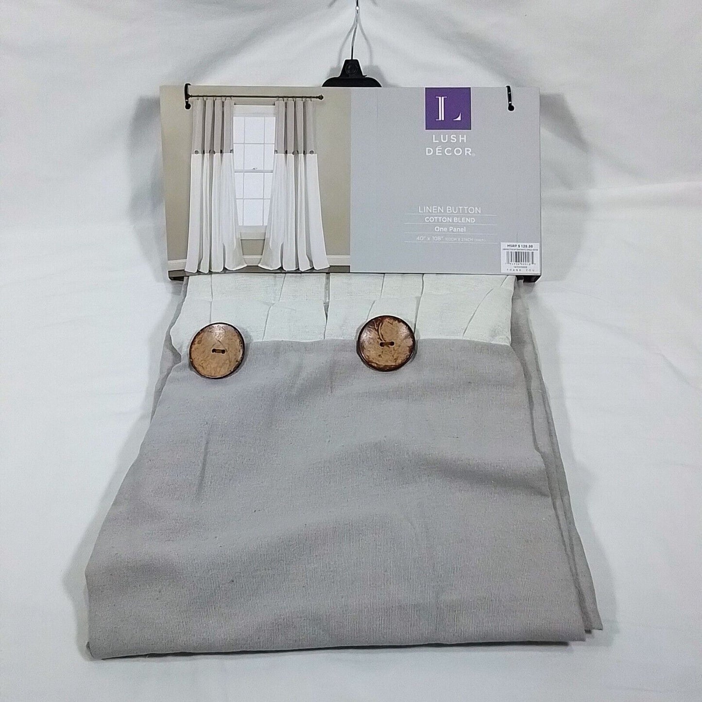 Lush Decor Linen Button Gray/White 40"Wx108"L Curtain Panel-!!(A24)