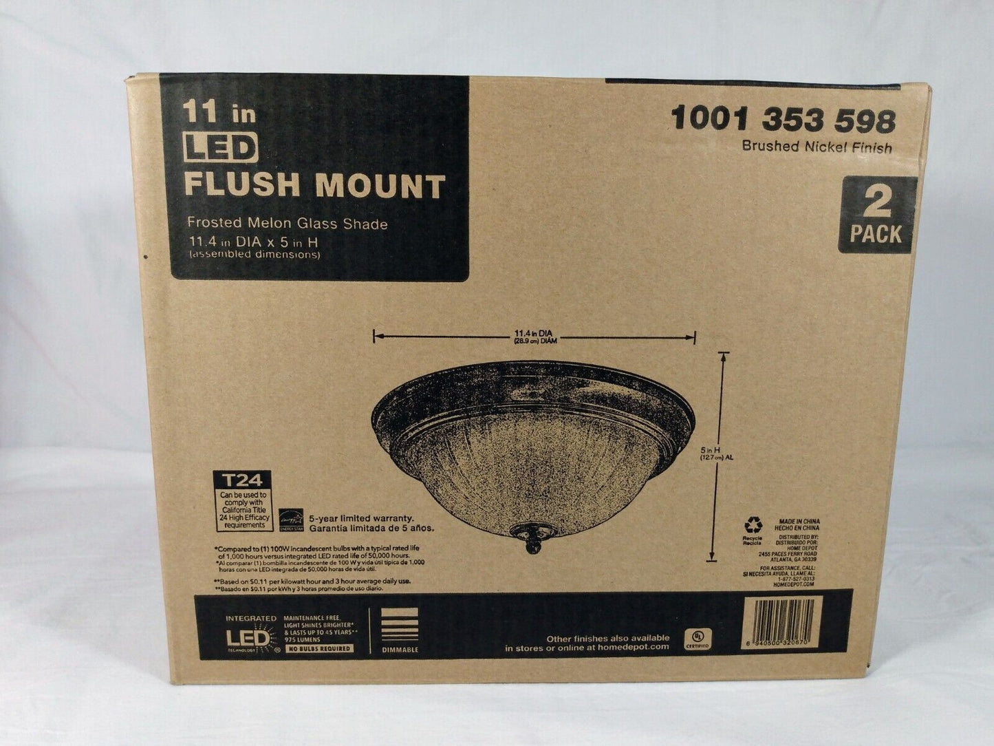 Commercial Electric 11 in. Brushed Nickel LED Flush Mount (2-pack)-NIB