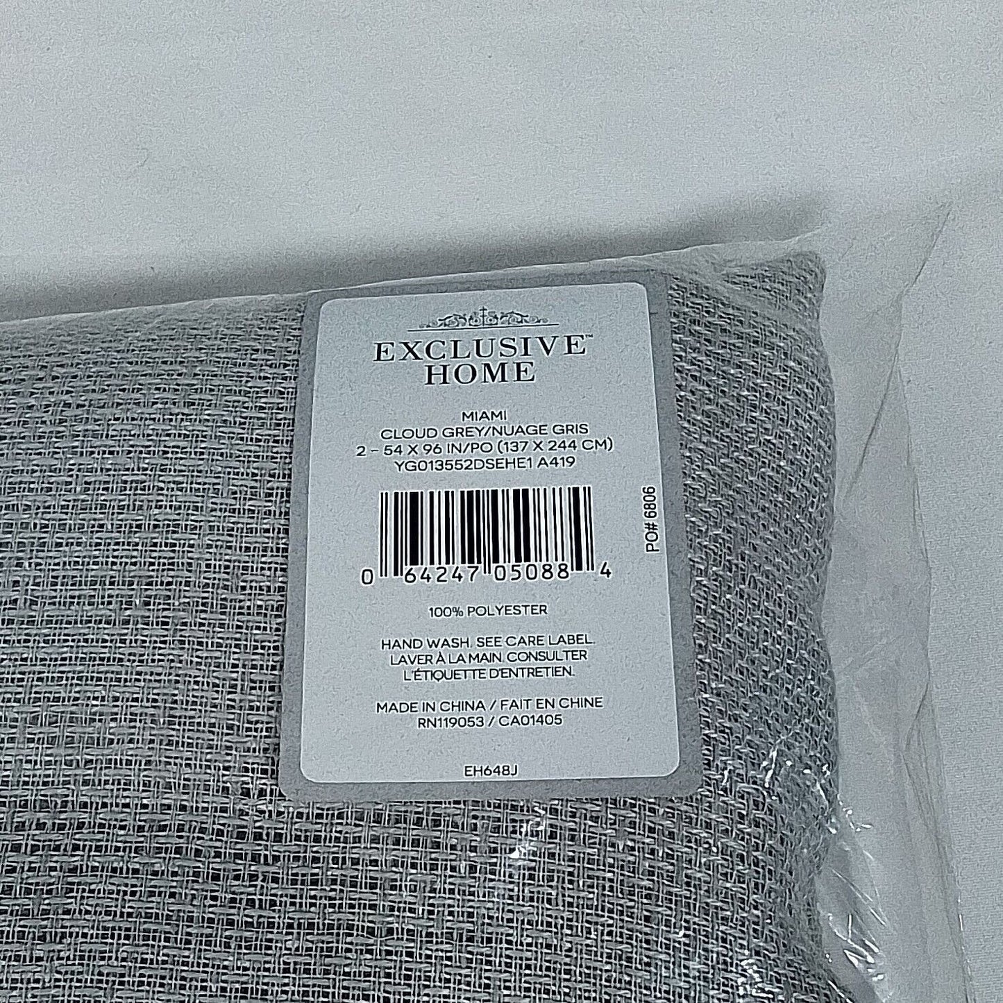 Miami Cloud Grey Solid Sheer Hook & Looptab Indoor/Outdoor Curtain-A14