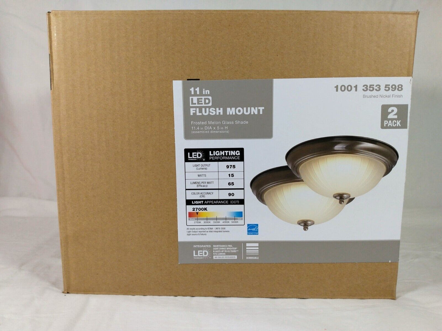 Commercial Electric 11 in. Brushed Nickel LED Flush Mount (2-pack)-NIB