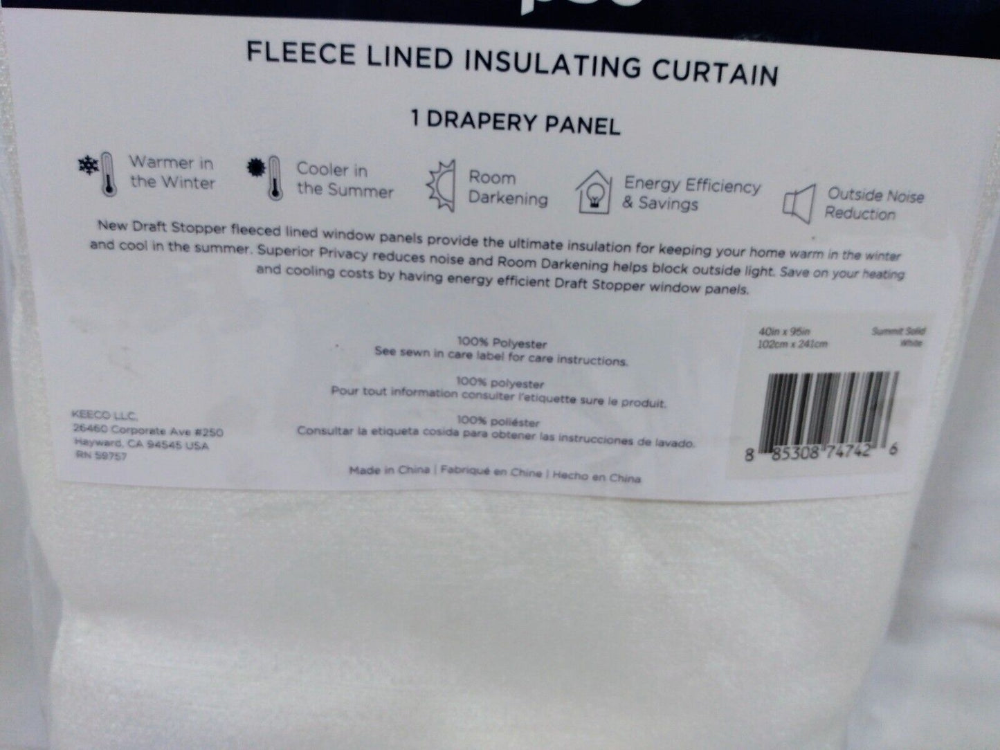 Eclipse Summit Draftstopper White Room Darkening Curtain Panel-(B1)