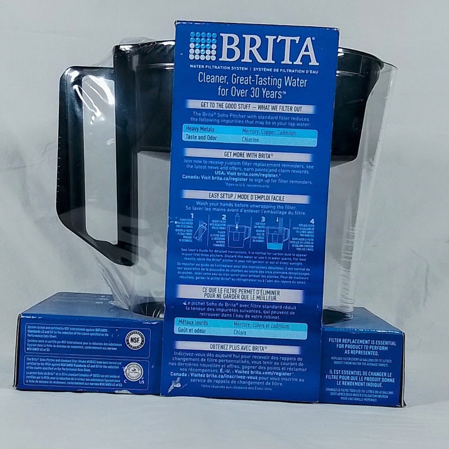 Brita Water Filtration System SOHO Pitcher 5 Cup Capacity-Black