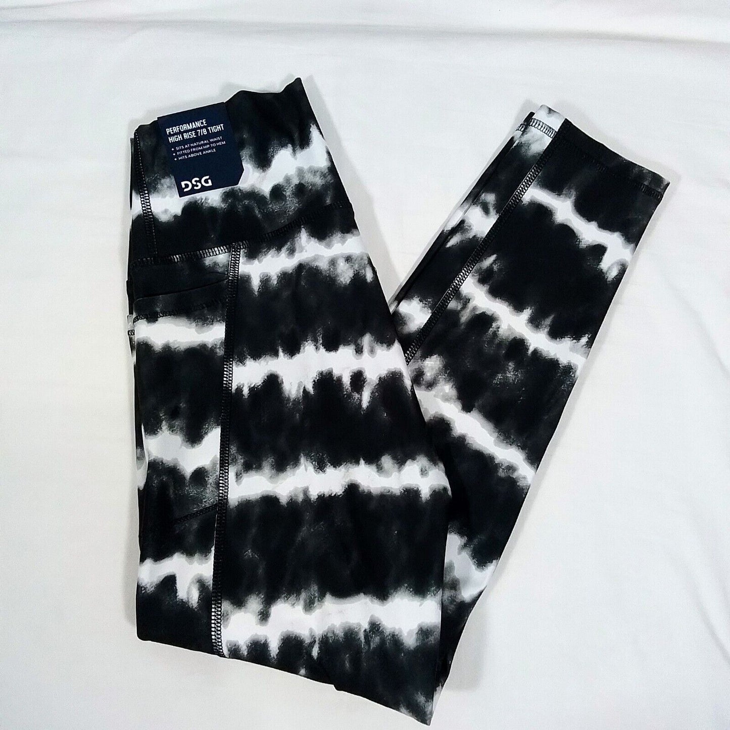 Girls' High Rise Printed 7/8 Tights-Black-Tie Dye-Various Sizes