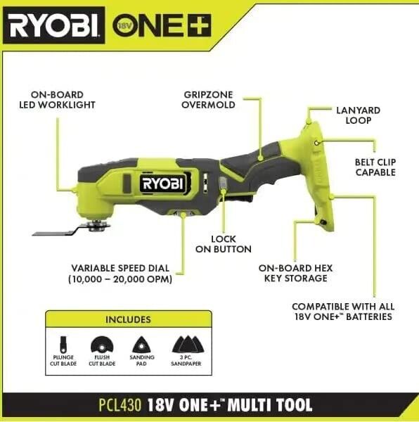 Ryobi ONE+ 18v Cordless Multi-Tool PCL430-Tool Only-Open Box