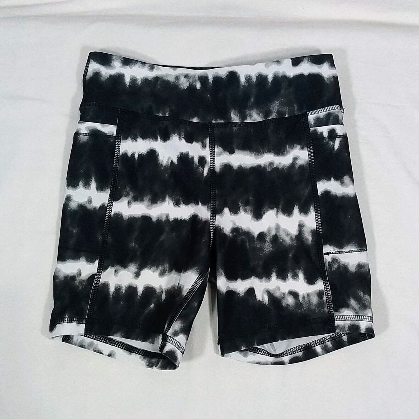 Girls' Bike Shorts-Spandex-Black/White Tie Dye Pattern-Various Sizes