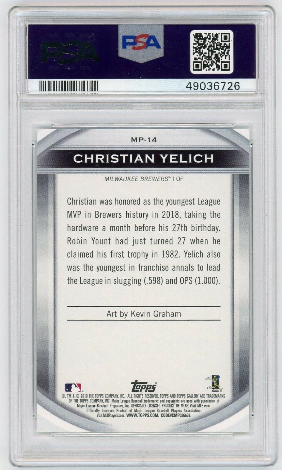 2019 Topps Gallery Christian Yelich Masterpiece- #MP-14- PSA 10