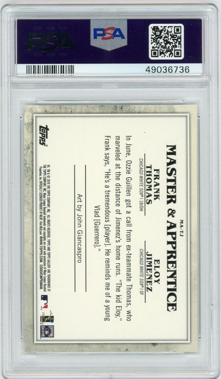 2019 Topps Gallery Frank Thomas Eloy Jimenez #MATJ PSA 10