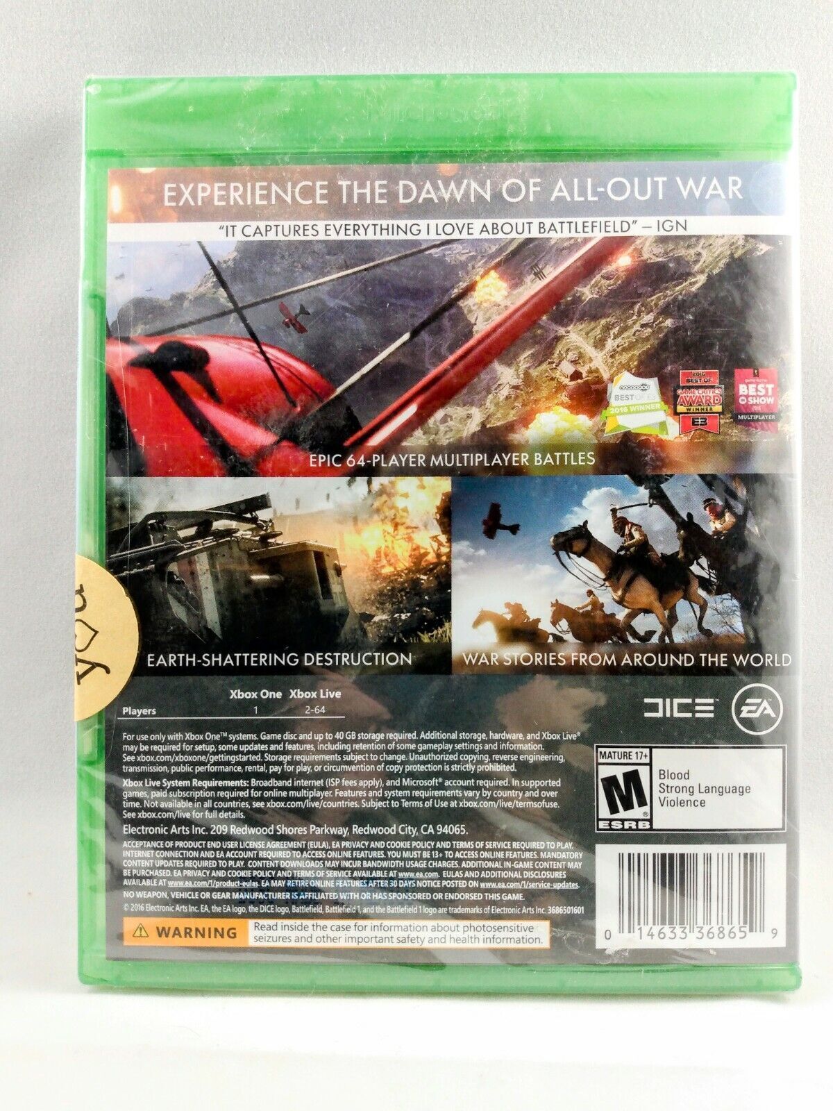 Battlefield 1 (Xbox One, 2016)-New in Sealed Package-!!!