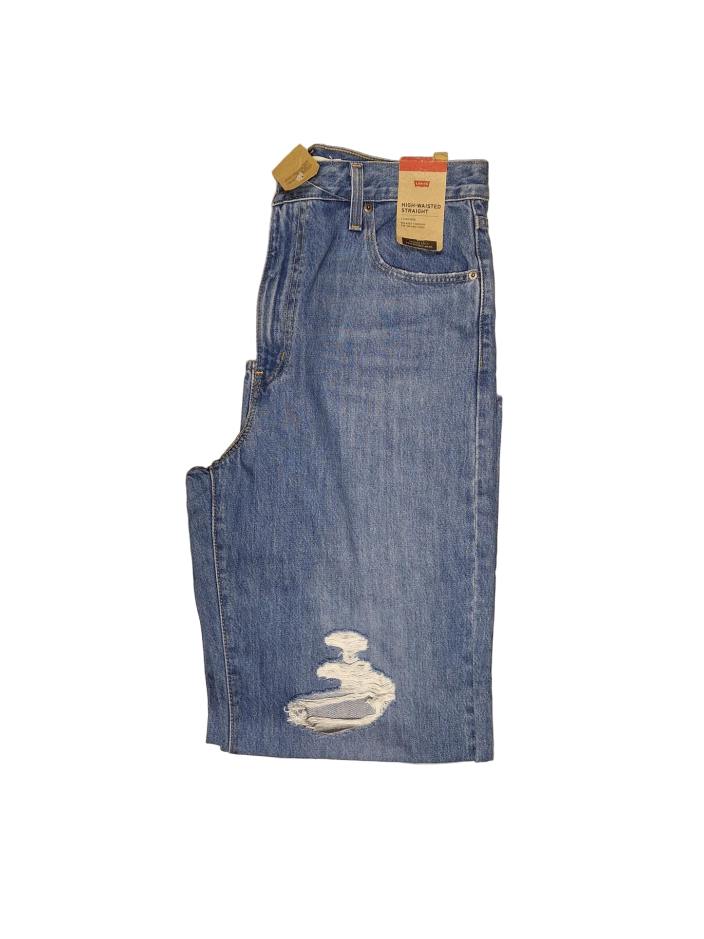 Women's Levi's High Waisted Distressed Straight Leg Jeans - Med. Blue - 31x29