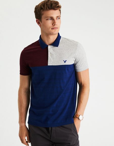 American Eagle Polo-Blue/Gray/Maroon-XL-New with Tags