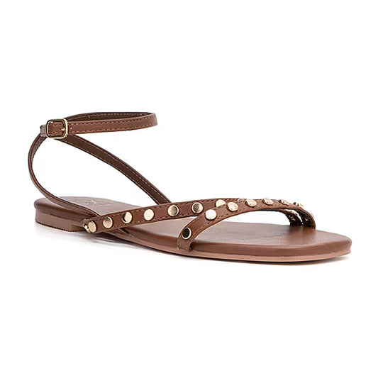 Women's New York & Company Farra Ankle Strap Sandals - Cognac - 7 - NIB