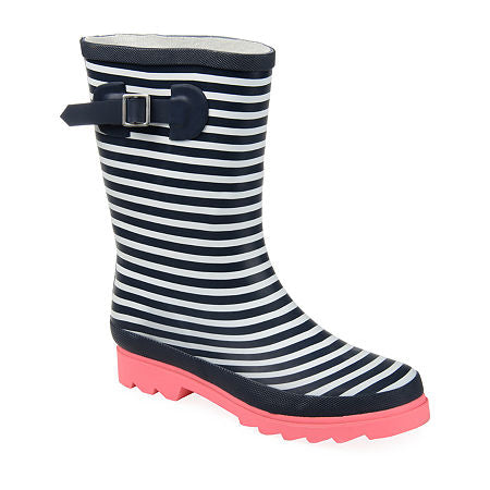 Women's Journee Collection Seattle Rain Boots  - Navy & White Stripe - 8.5 NWOB