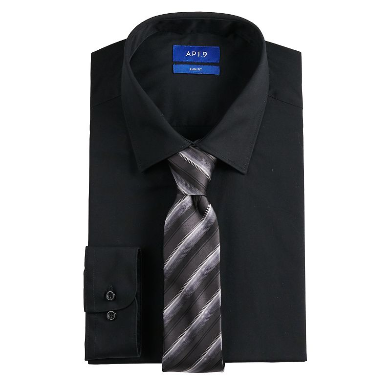 Men's Apt 9 Extra Slim Fit Dress Shirt & Tie Set - Black - Small (14-14.5) - NWT