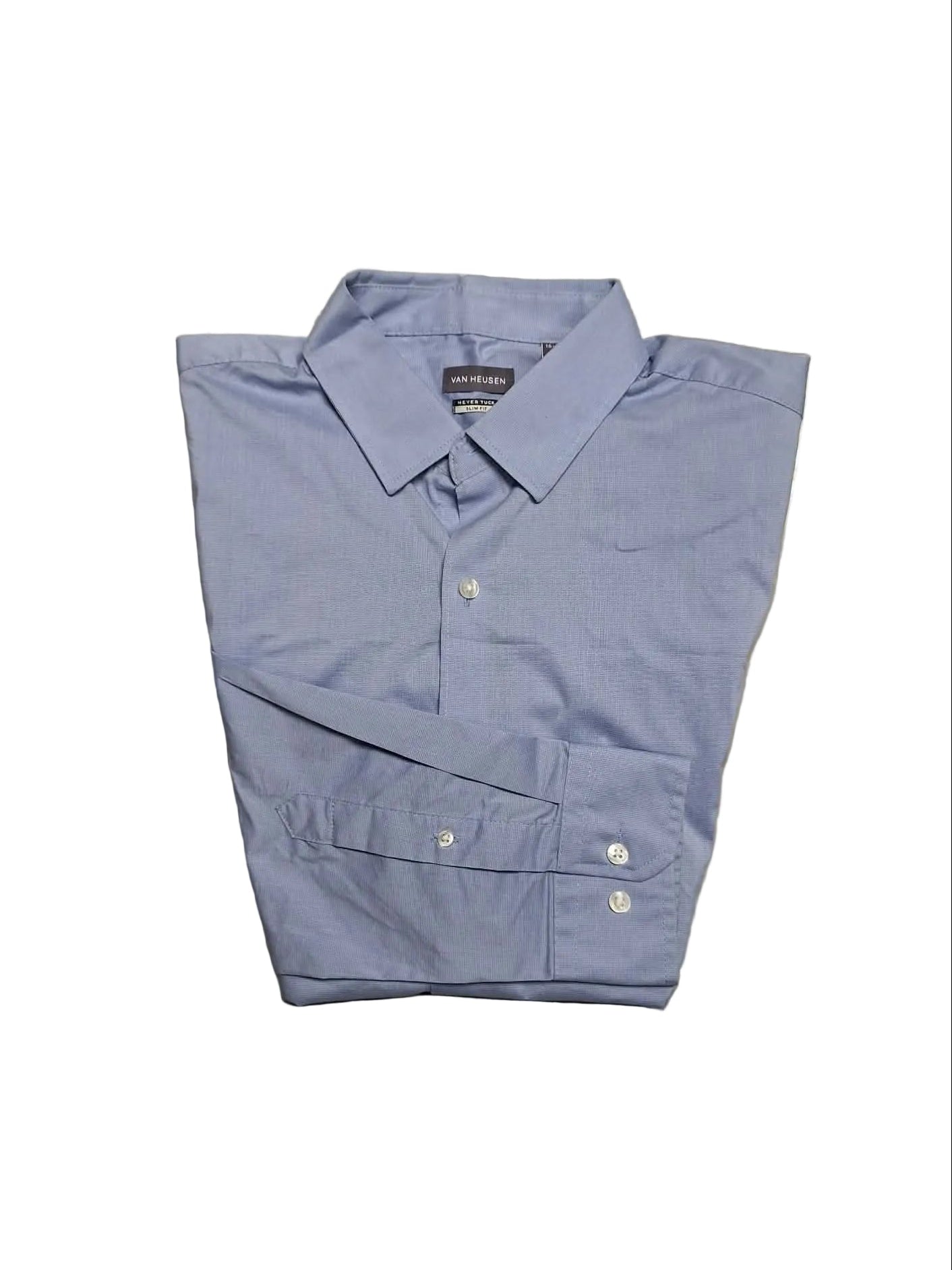 Van Heusen Men's Never Tuck Slim Fit Dress Shirt L 16-16.5 Blue NWOT