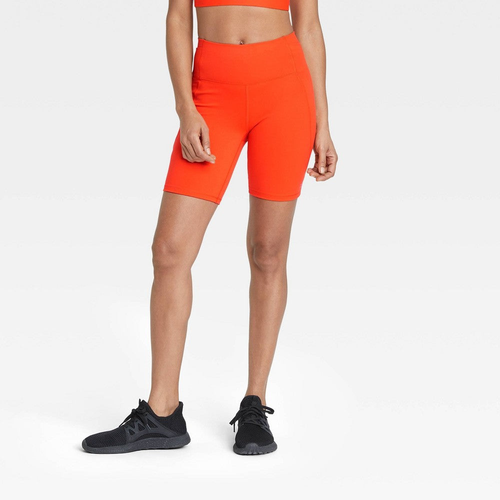 All in Motion Women's Brushed Sculpt Curvy Bike Shorts Vibrant Orange NWT