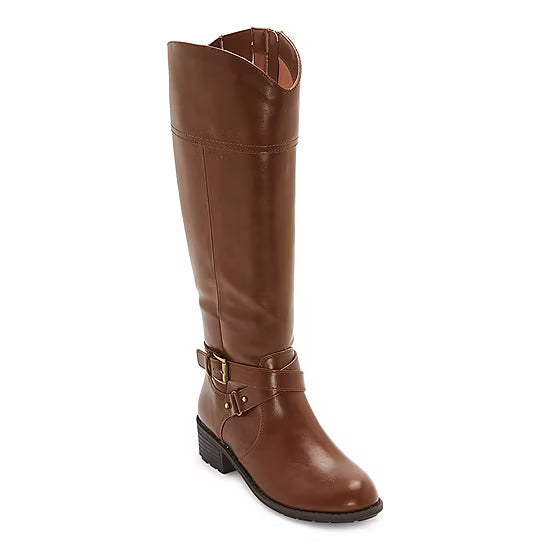 Women's St John's Bay Dempsy Stacked Heel Wide Calf Riding Boots - Cognac - 9W