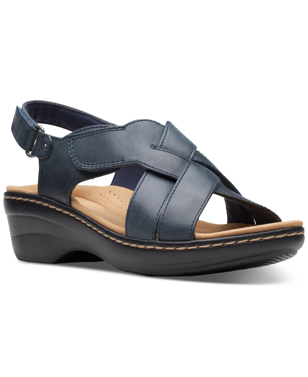 Women's Clarks Merliah Echo Leather Slingback Wedge Sandals - Navy - 9