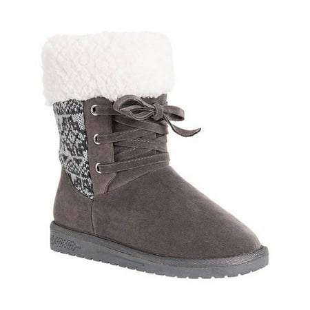 Women's Muk Luks Melba Faux Fur Lined Lace Up Booties - Grey - 9W - NWT