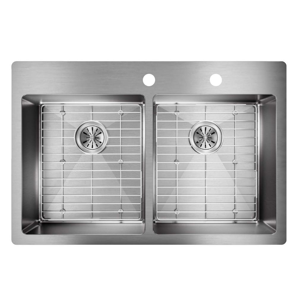 Elkay Crosstown 33 in. Drop-In/Undermount Double Bowl Stainless Steel Kitchen Sink with Accessories. Open Box