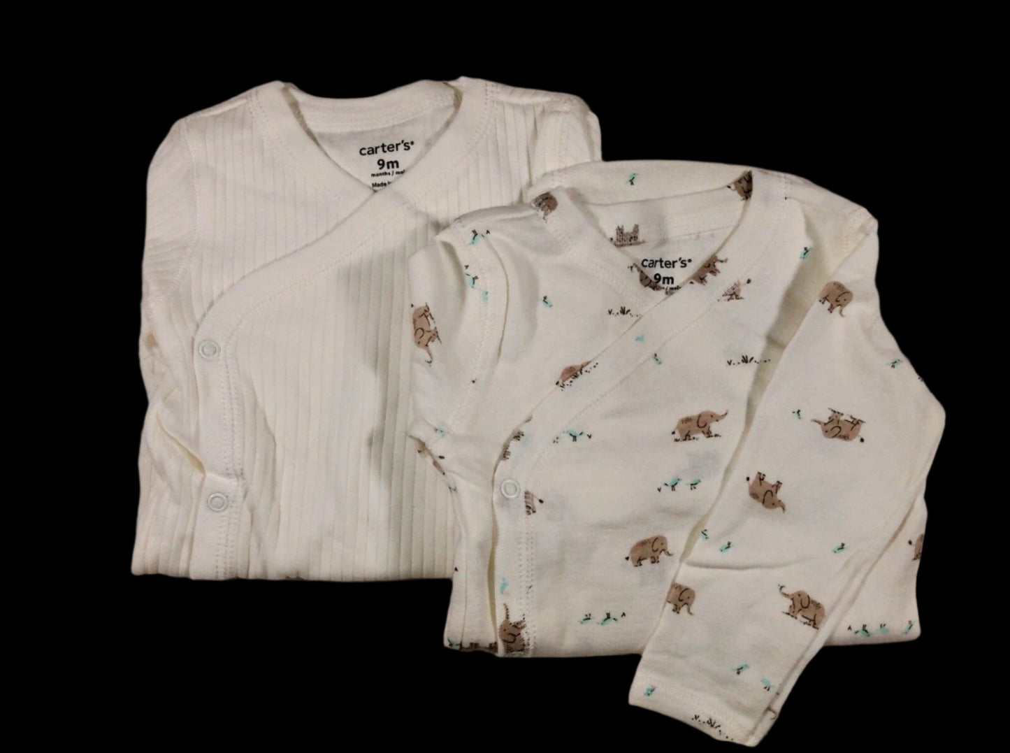 Baby Carter's Side Snap Long Sleeve 2 Pack of Bodysuits - Ivory Elephant - 18M - NWT