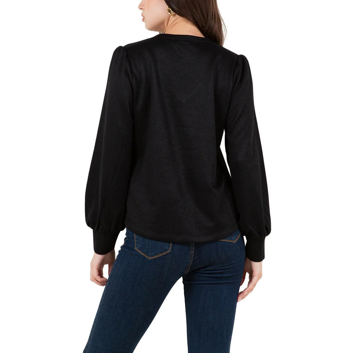 Fever Women's Rib Knit Top L Black NWT