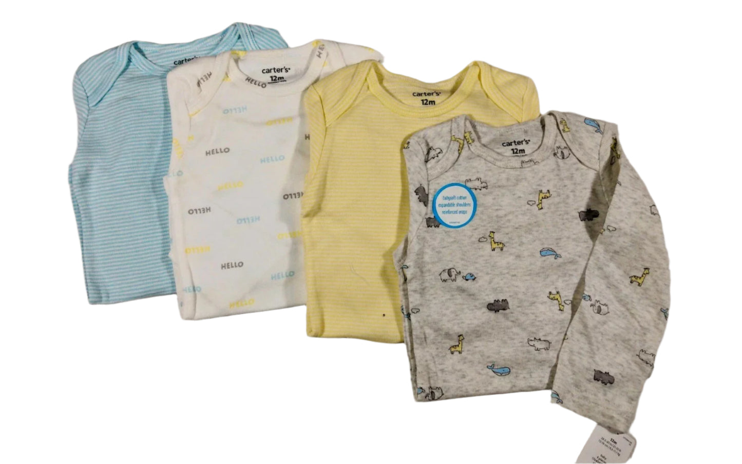 Baby Boy Carter's Original Long Sleeve 4 Pack of Bodysuits - Hello Baby - 9M NWT