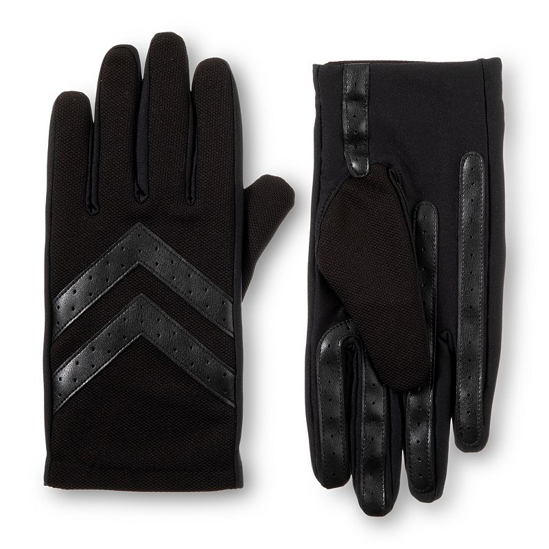 Isotoner Men's Lined Heritage Stretch Chevron Gloves L Black NWT