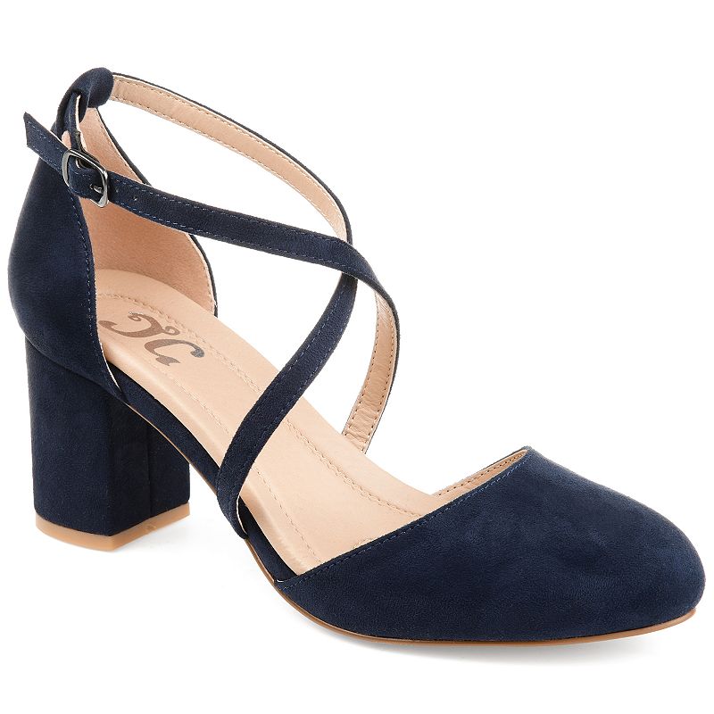 Journee Collection Women's Foster Pointed Toe Block Heels Navy NWOB
