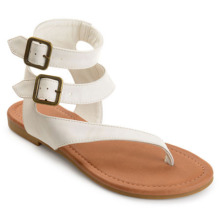 Journee Collection Womne's Kyle Faux Leather Ankle Strap Sandals White NWOB