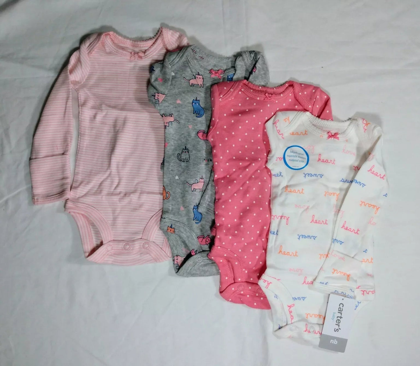 Baby Girl Carter's Original Long Sleeve 4 Pack of Body Suits - Cats - 12M -NWT