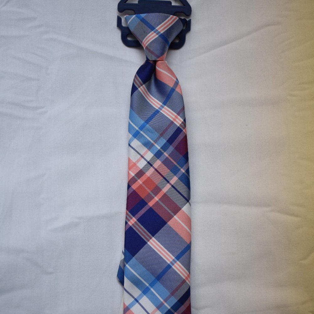 Chaps NWT 14" Clip Plaid Tie Coral/blue/Wht