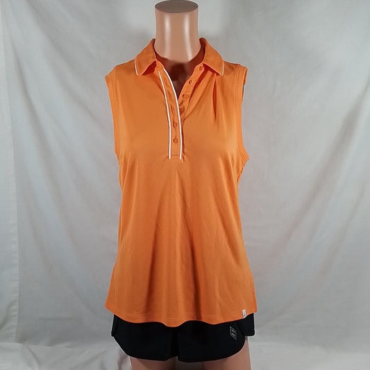 Women's Lady Hagen Cocktail Hour Piped Sleeveless Golf Polo Fresh Mandarin-Sz: M
