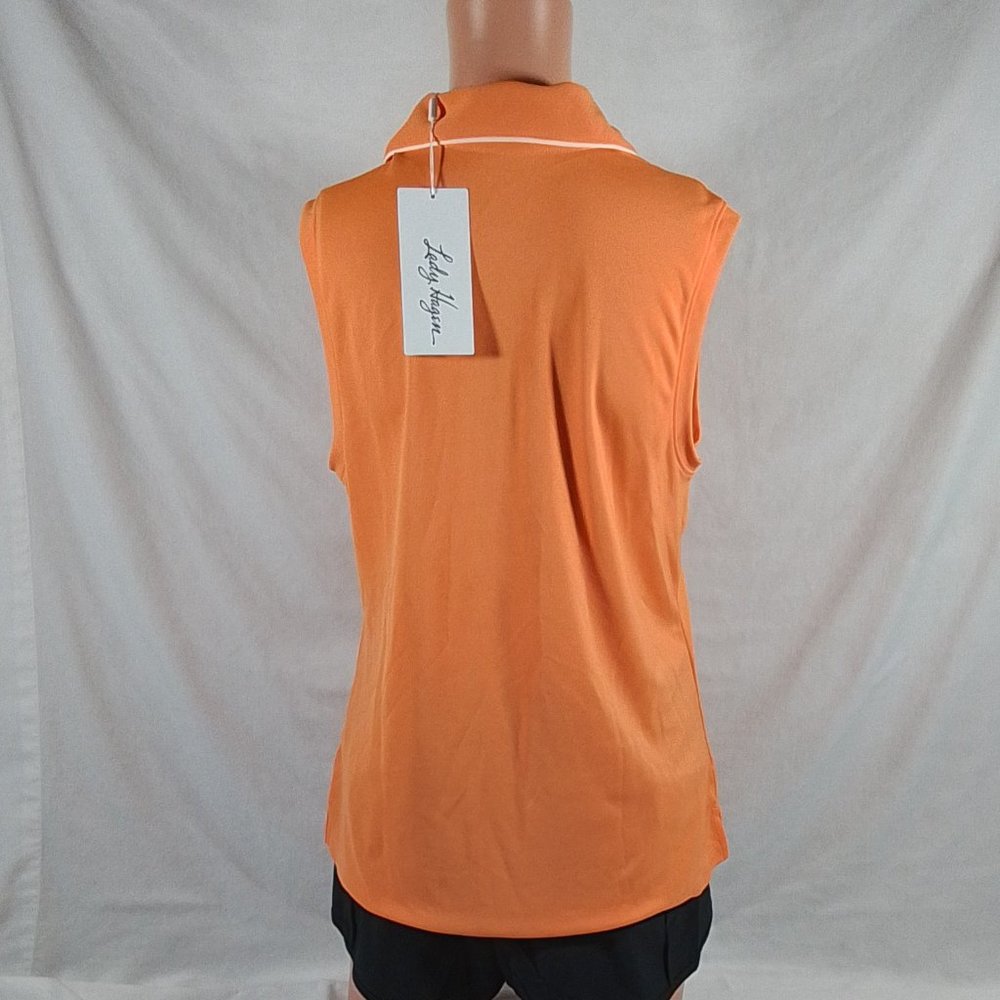 Women's Lady Hagen Cocktail Hour Piped Sleeveless Golf Polo Fresh Mandarin-Sz: M