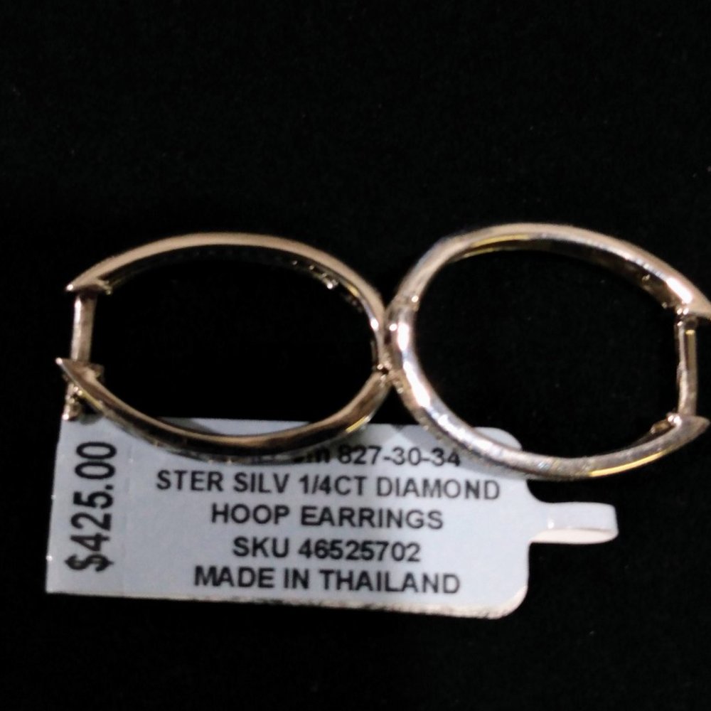Sterling Silver 1/4CT Diamond Hoop Earrings-New with Tags