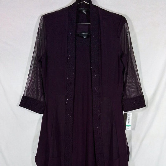 Women's R&M Richards 2-Piece Godet Duster Jacket & Dress Set-Plum-Size 8-NWT