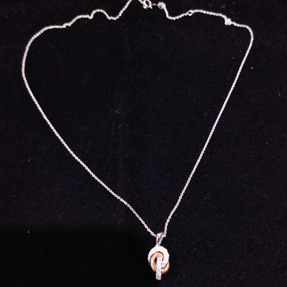 10K White 3/8CT Trinity Necklace with Box(B1)
