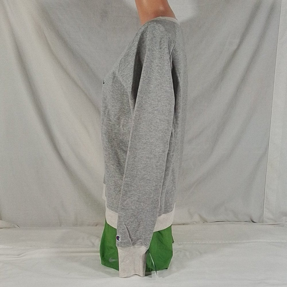 Women's Champion Powerblend Fleece Graphic Boyfriend Crew Oxford Grey- Sz:L- NWT