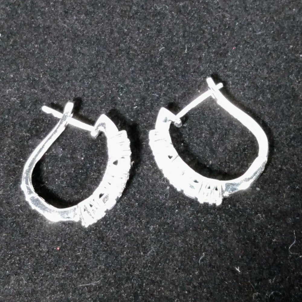 Sterling Silver Baguette & Round-Cut Cubic Zirconia Post Hoop Earrings(B8)