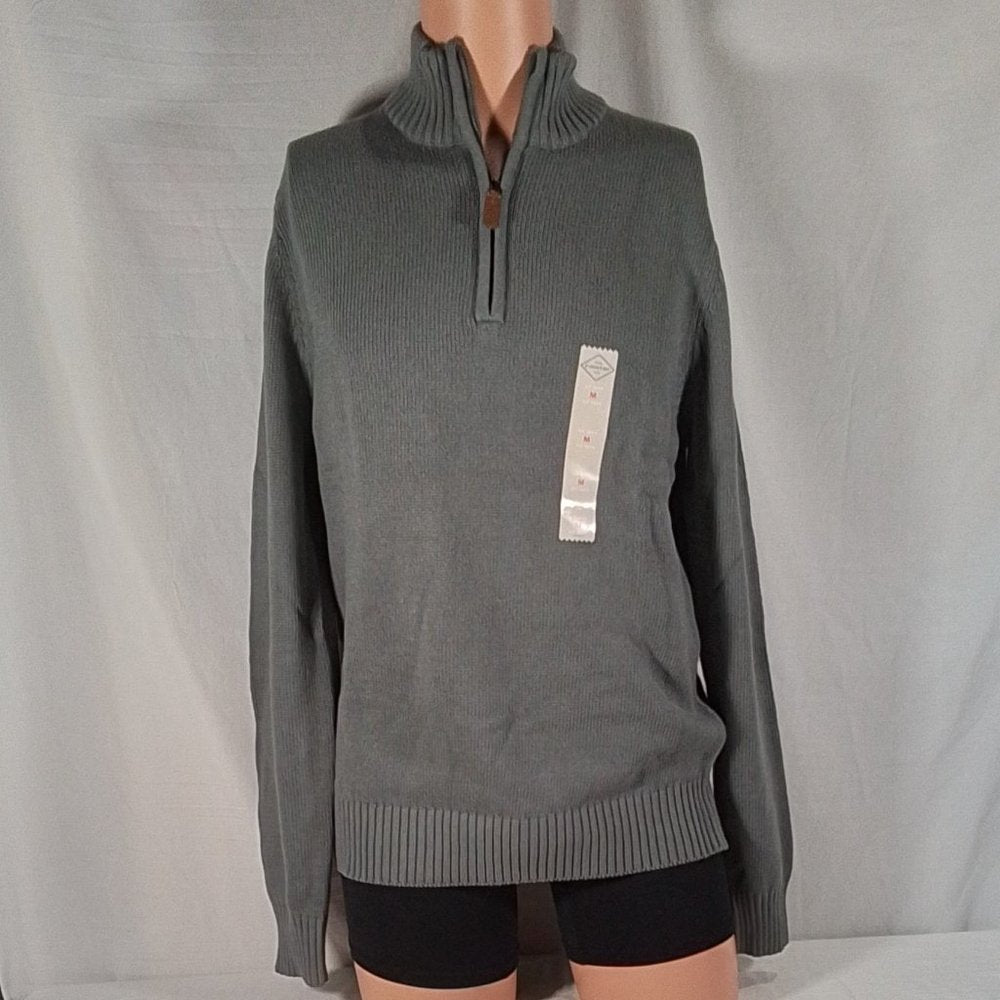 Men's St. John's Bay Quarter Zip Pullover Sweater Gargoyle Gray Size Medium- NWT